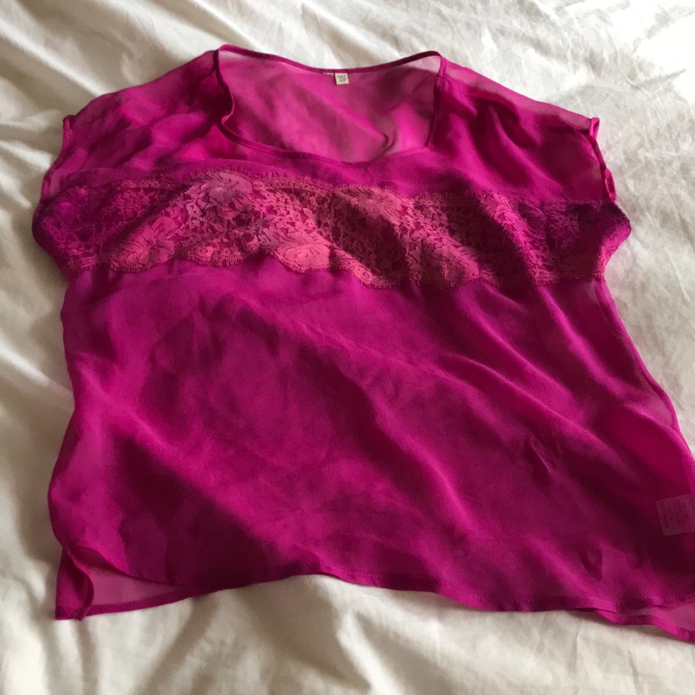 Sheer silk and lace top